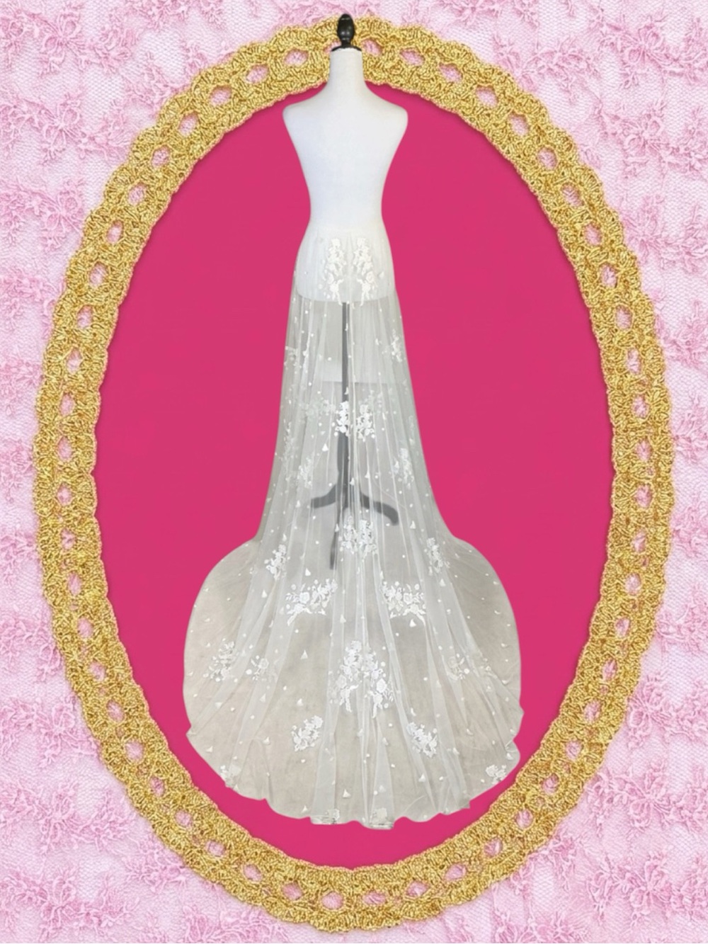 Vintage Bridal Wedding Coquette Tulle Embellished Detachable Train Overskirt